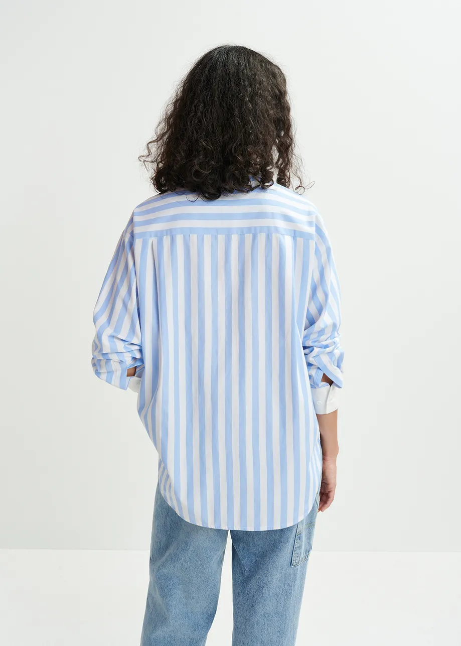 Blue, white and green striped shirt with '99' embroidery