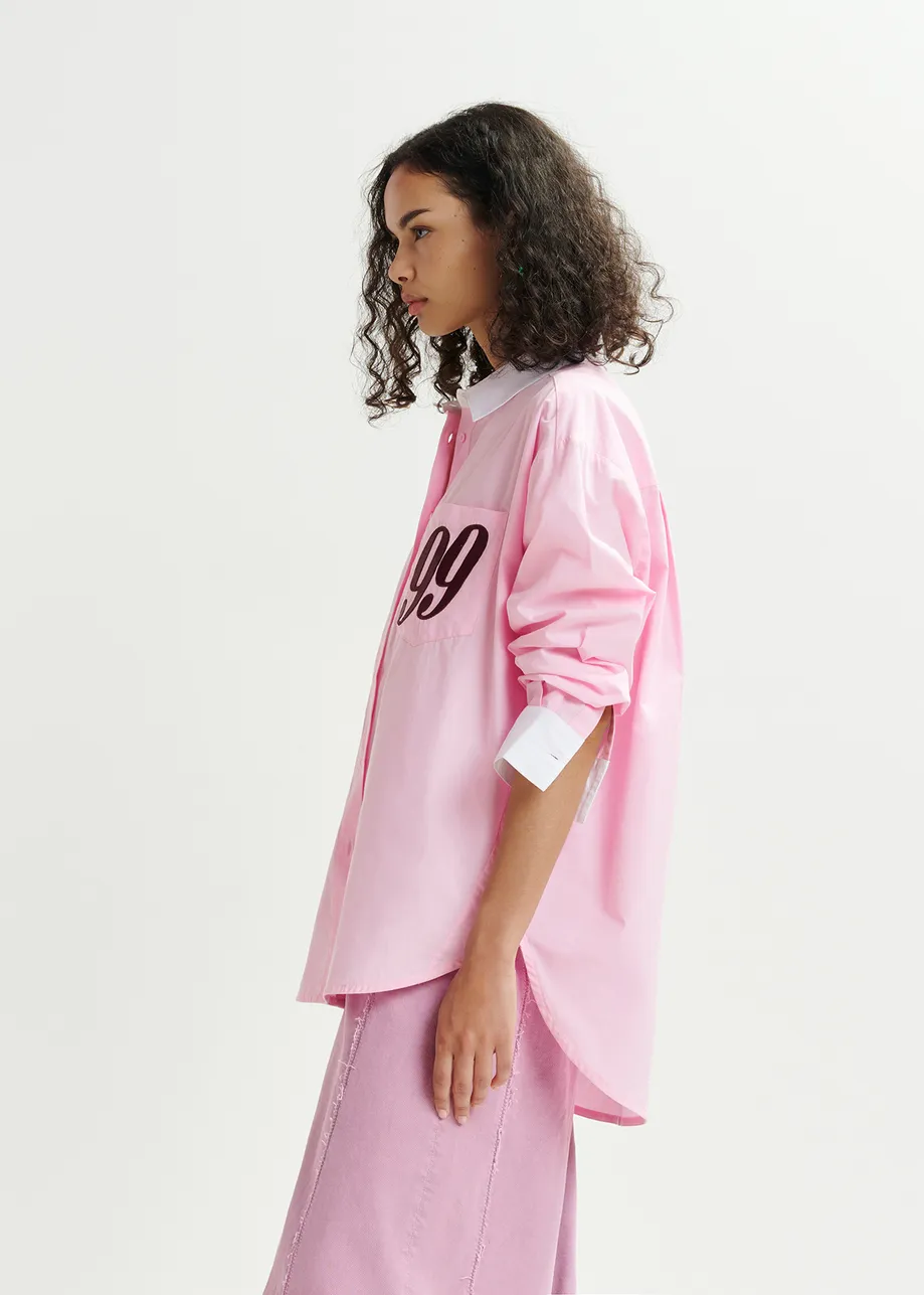 Camisa de algodón con bordado «99», rosa, blanco y burdeos