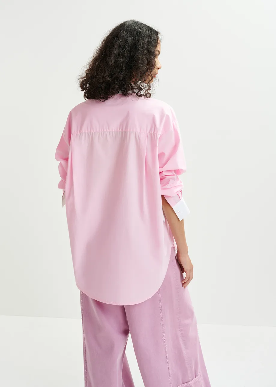 Camisa de algodón con bordado «99», rosa, blanco y burdeos