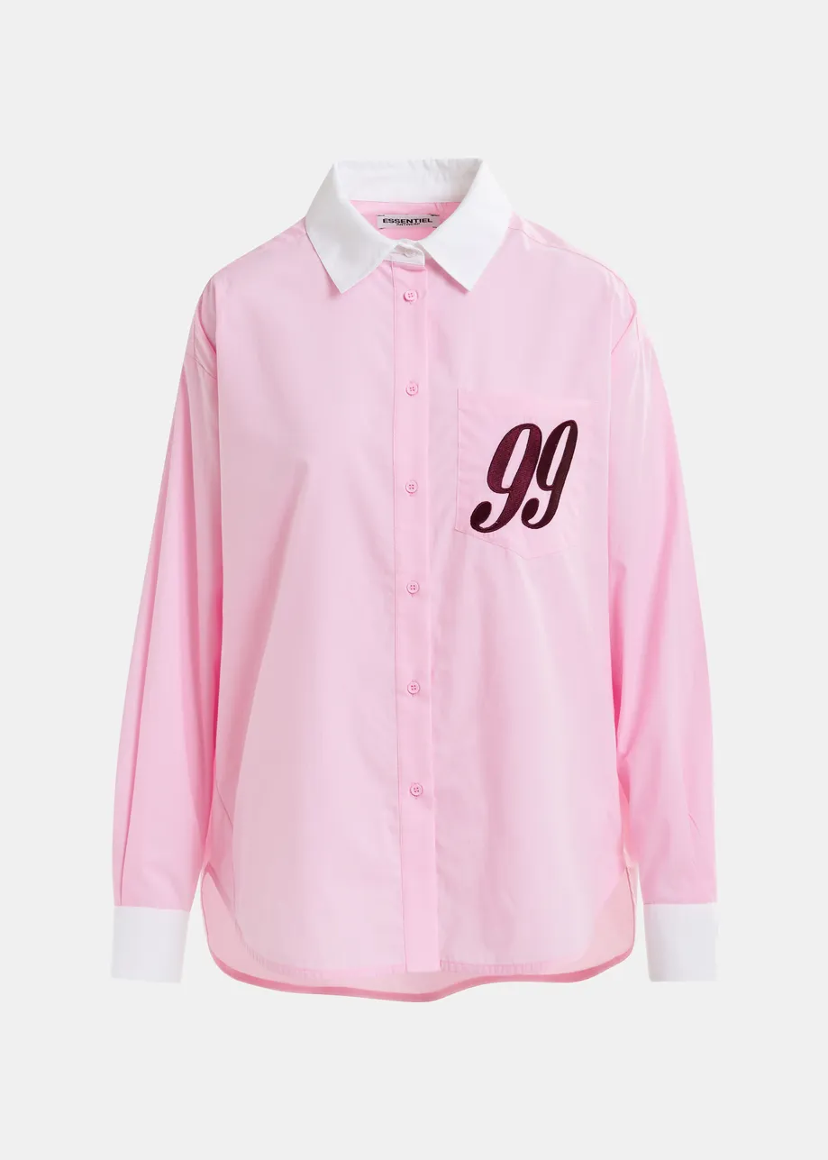 Camisa de algodón con bordado «99», rosa, blanco y burdeos