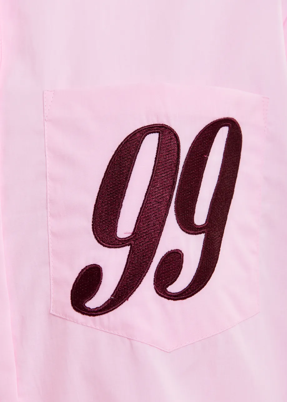Camisa de algodón con bordado «99», rosa, blanco y burdeos
