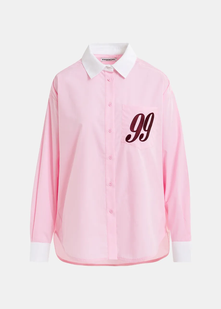 Pink, white and burgundy cotton shirt with '99' embroidery