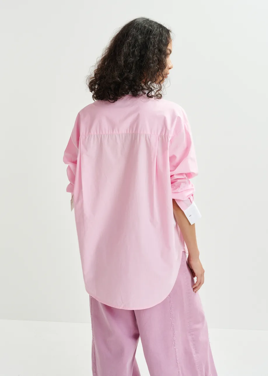 Camisa de algodón con bordado «99», rosa, blanco y burdeos
