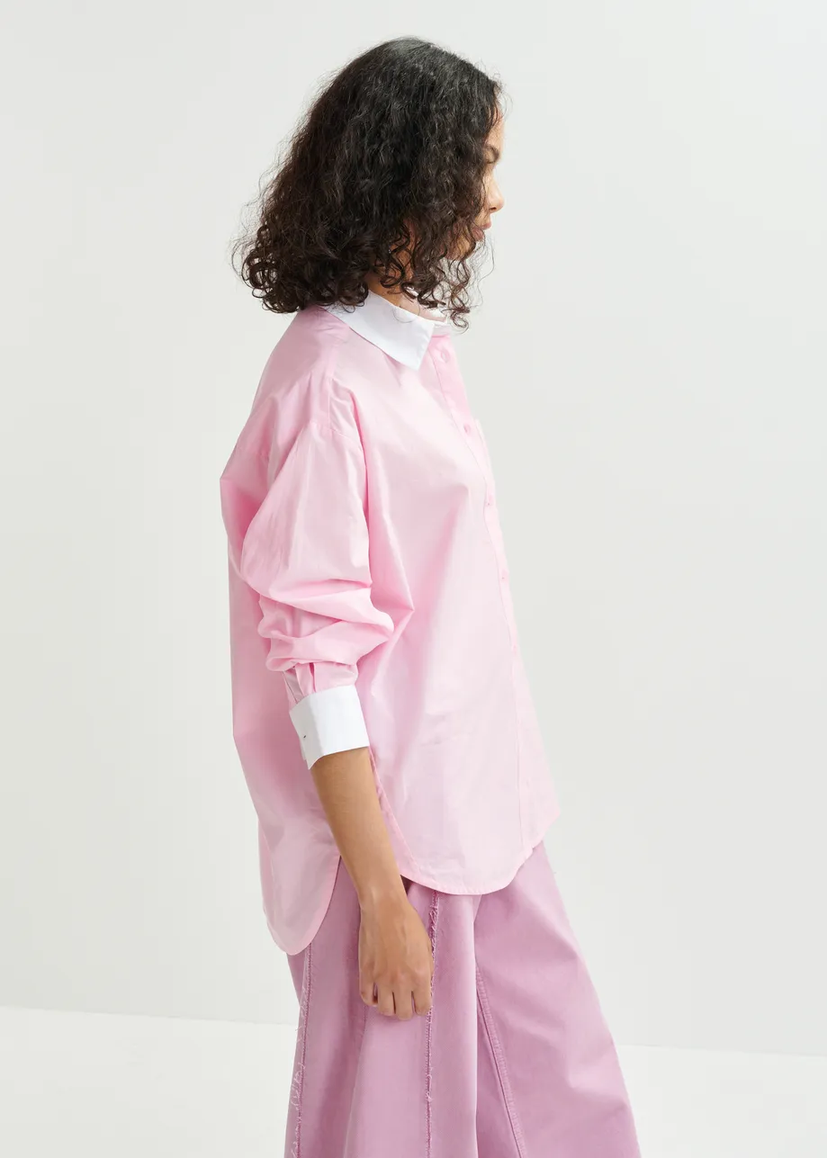 Camisa de algodón con bordado «99», rosa, blanco y burdeos