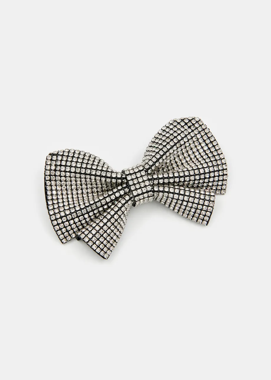 Silver and black rhinestone-embellished bow tie