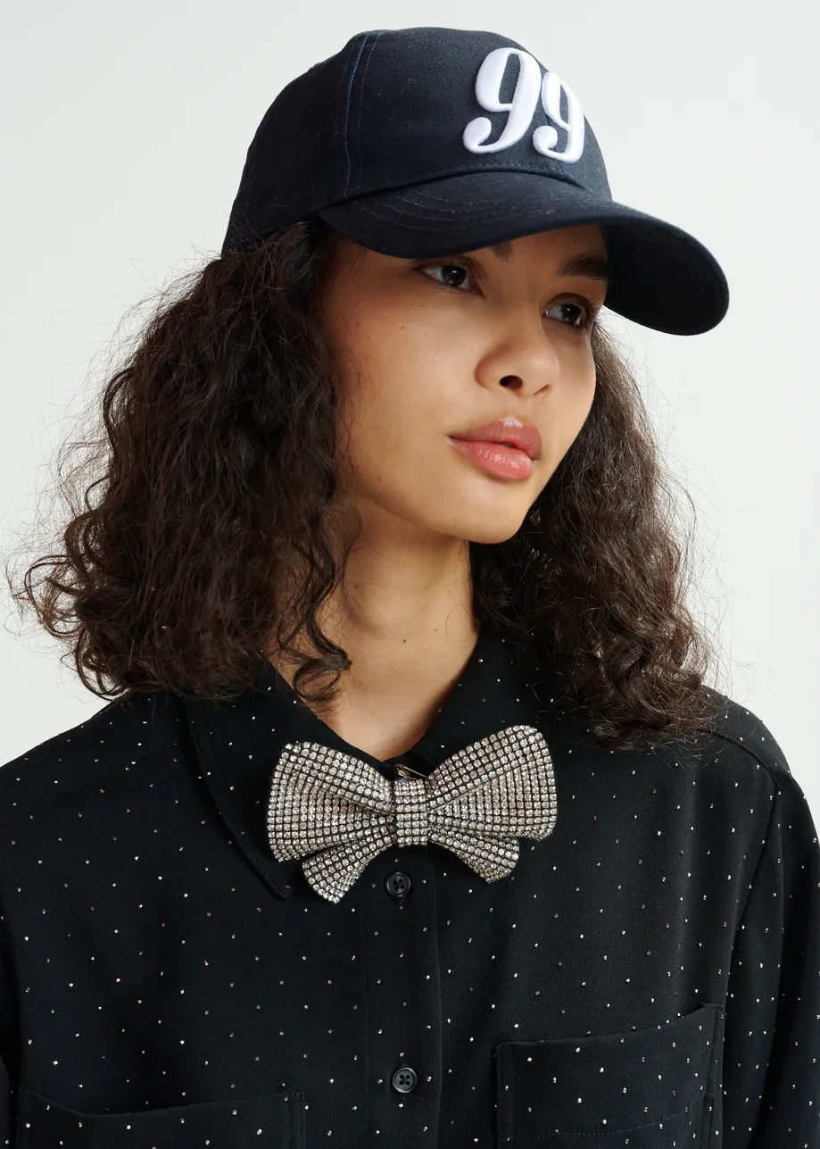 Silver and black rhinestone-embellished bow tie