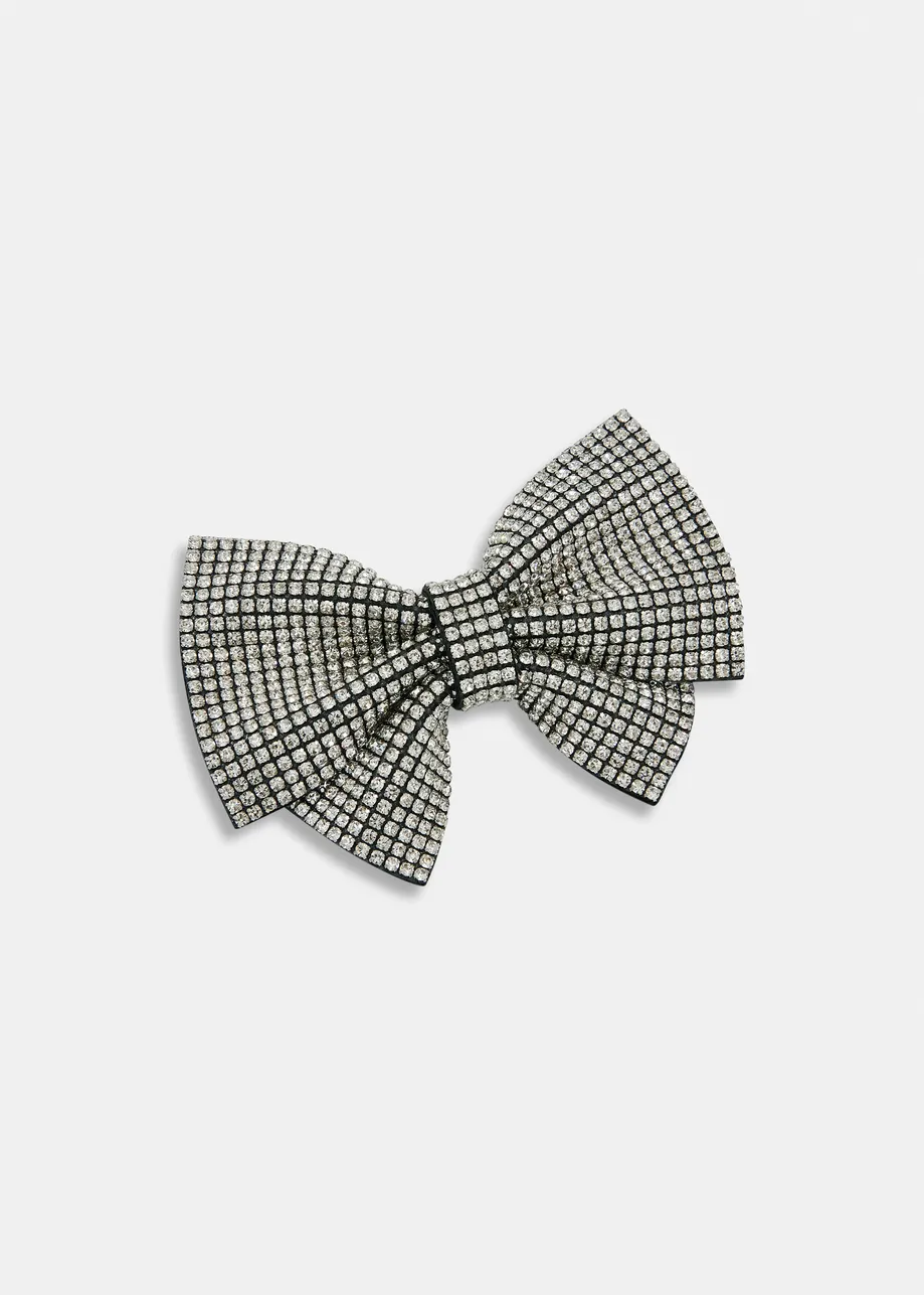 Silver and black rhinestone-embellished bow tie