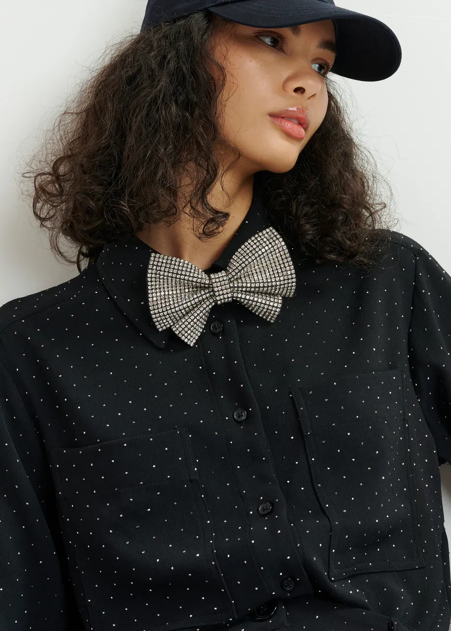 Silver and black rhinestone-embellished bow tie