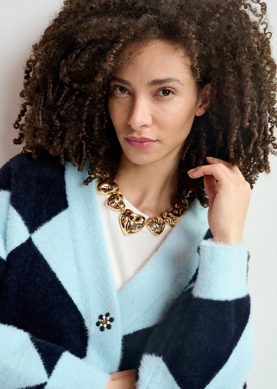 Gold-tone necklace with textured hearts