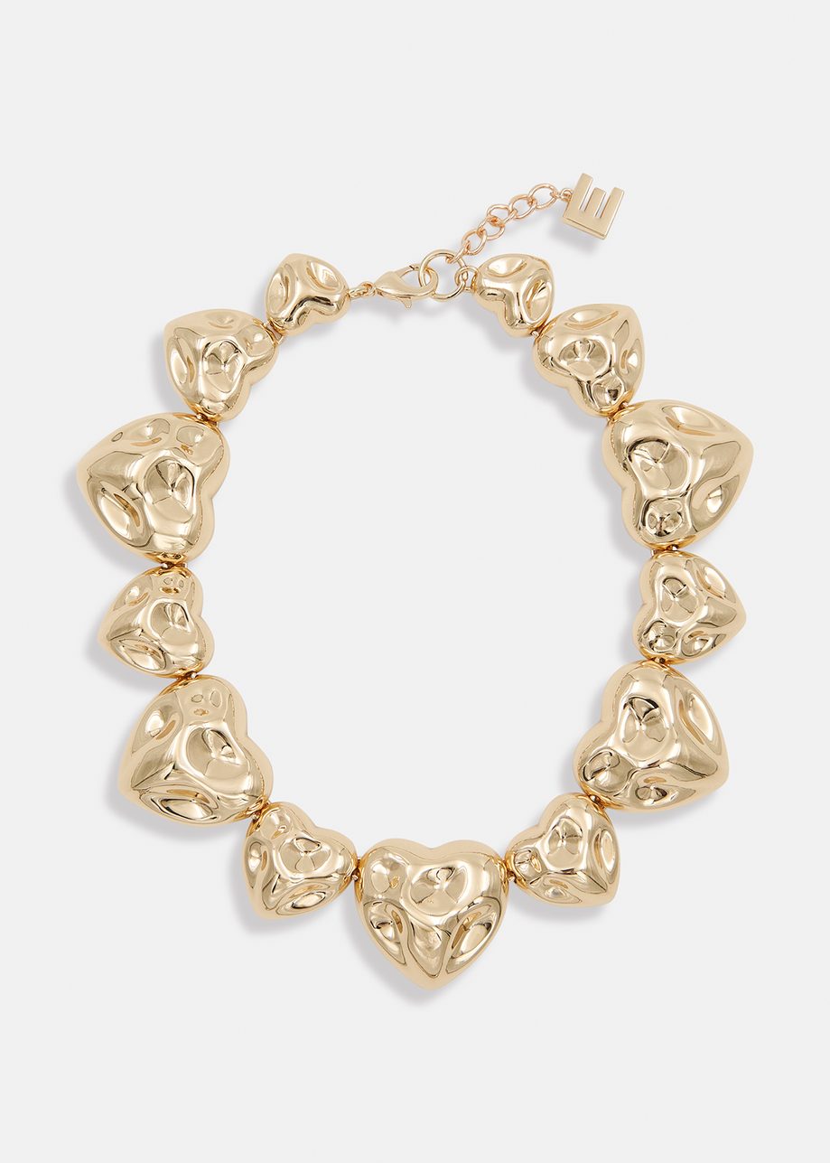 Gold-tone necklace with textured hearts