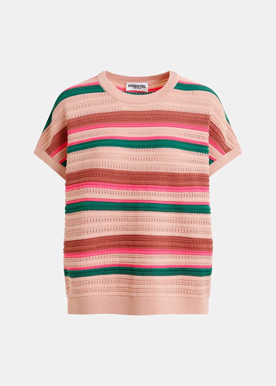 Peach, green and pink striped knit top with cap sleeves