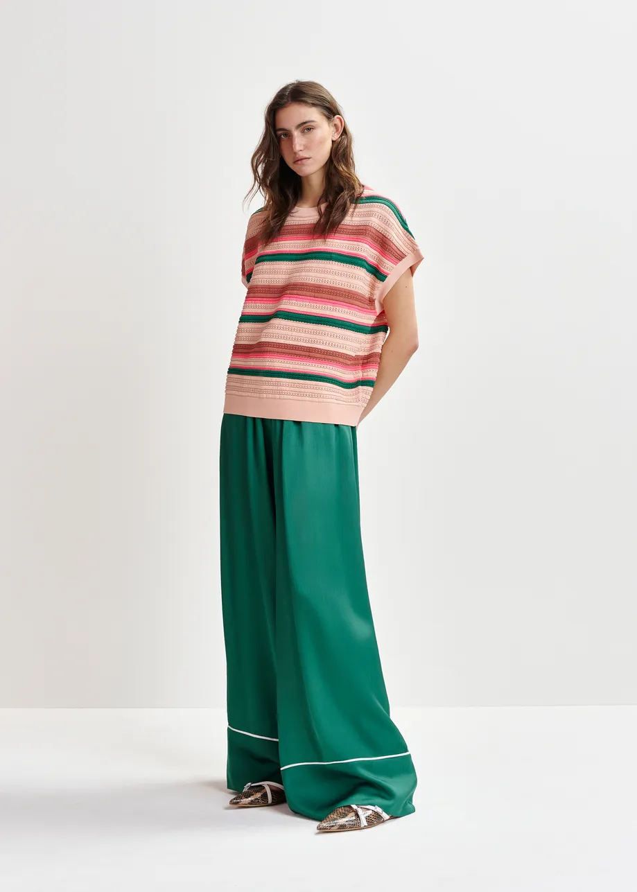 Peach, green and pink striped knit top with cap sleeves