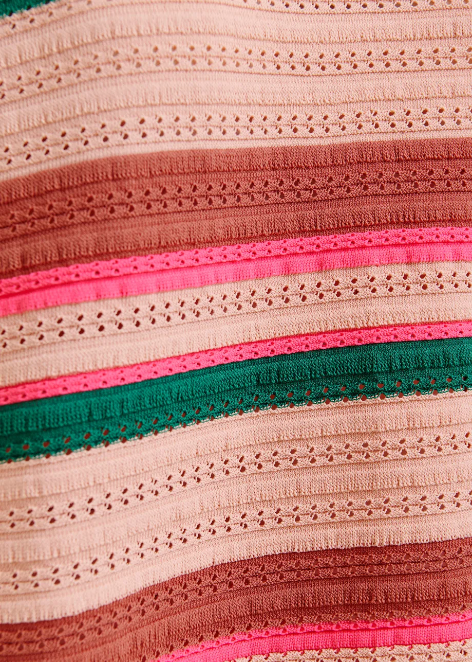 Peach, green and pink striped knit top with cap sleeves