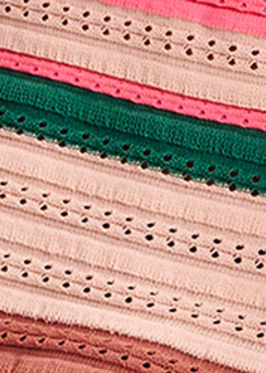 Peach, green and pink striped knit top with cap sleeves