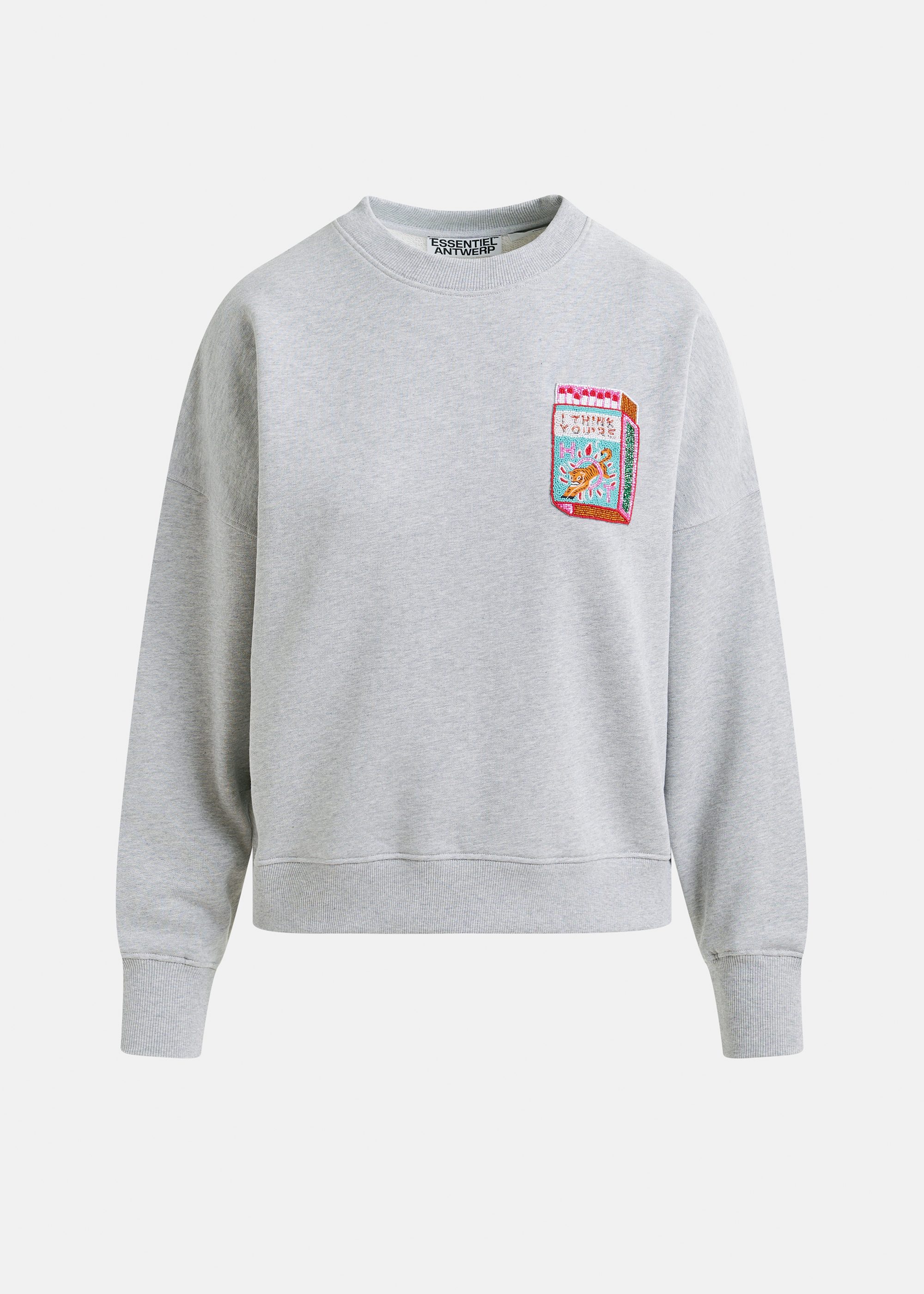 Grey organic cotton sweatshirt with bead-embroidery