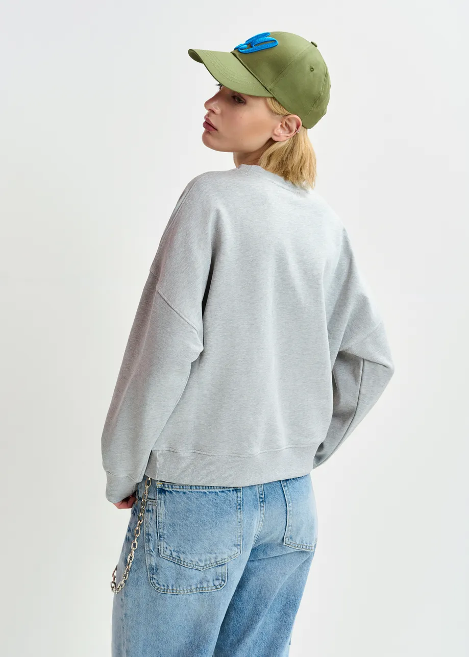 Grey organic cotton sweatshirt with bead-embroidery