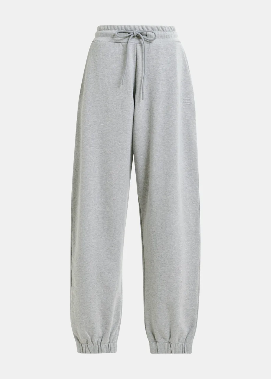Grey organic cotton sweatpants with E-shaped embroidery