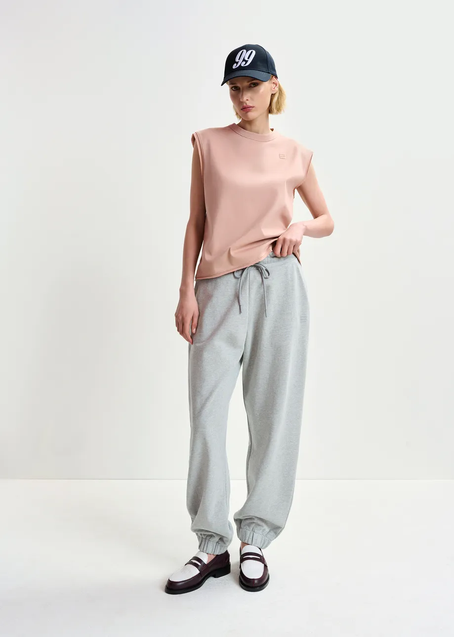 Grey organic cotton sweatpants with E-shaped embroidery