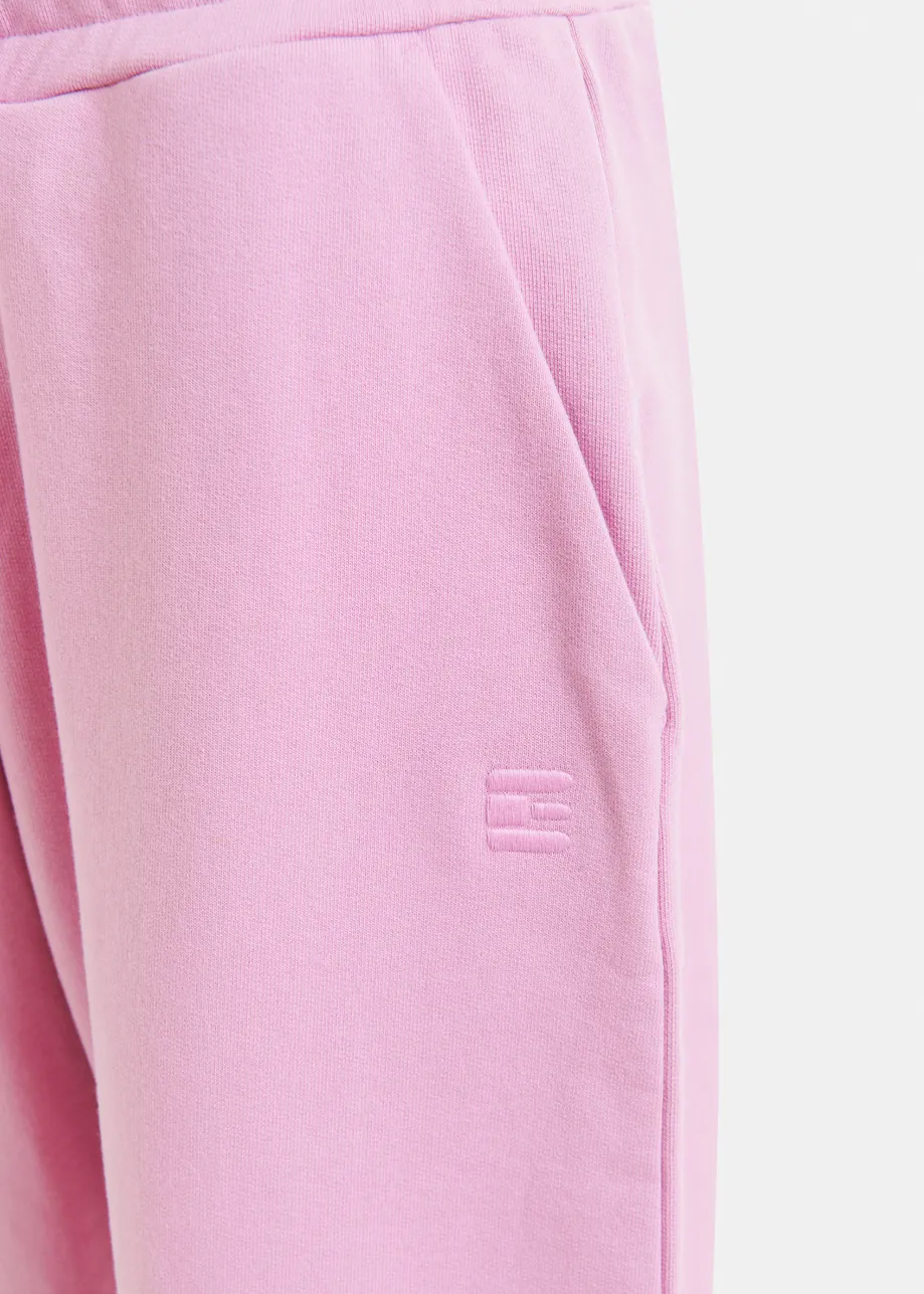 Pink organic cotton sweatpants with E-shaped embroidery