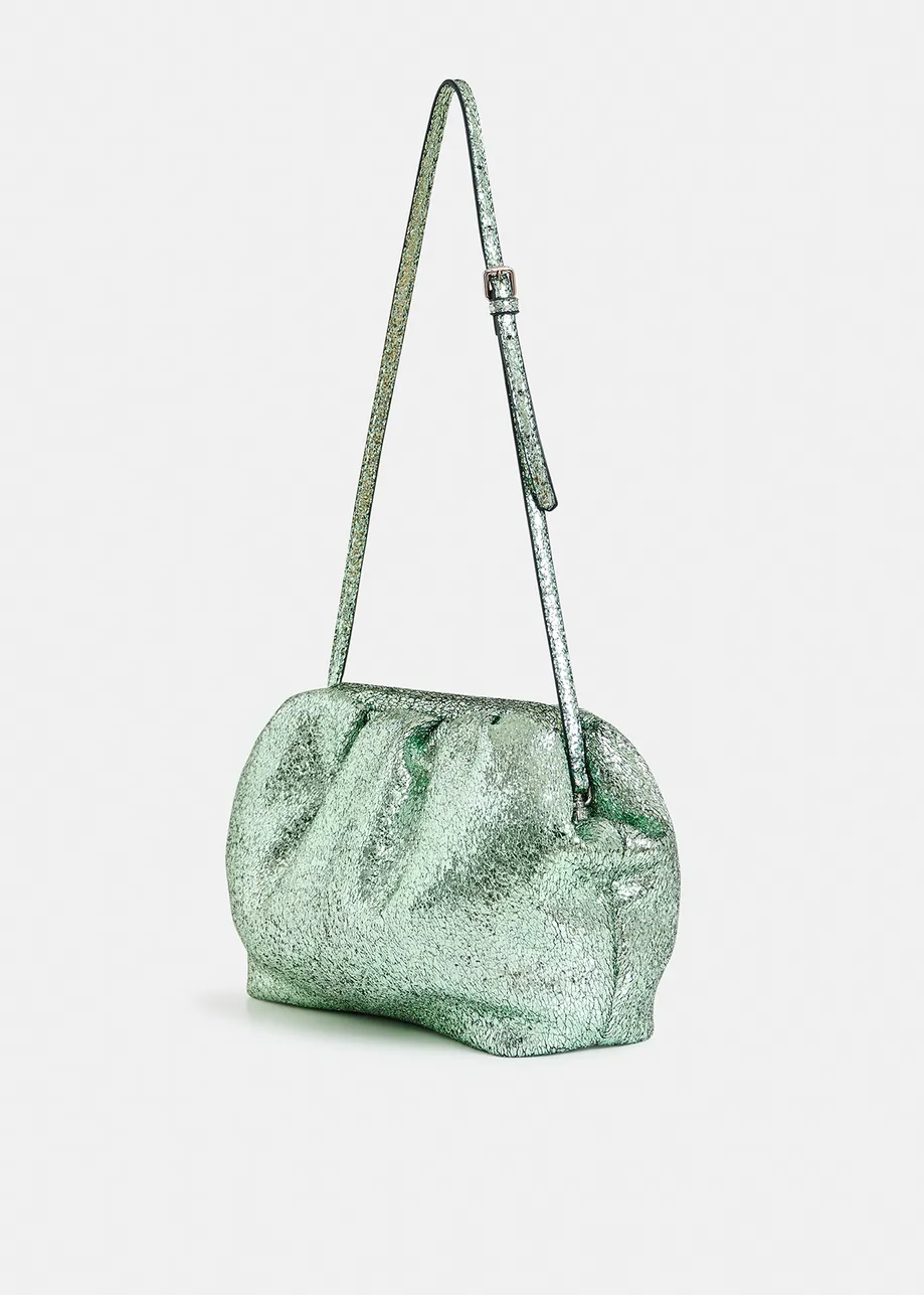 Green faux-leather pouch