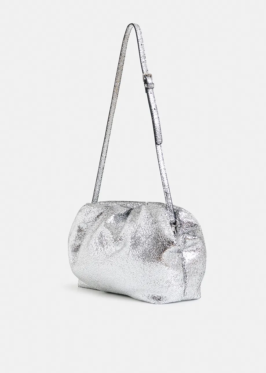 Silver faux-leather pouch