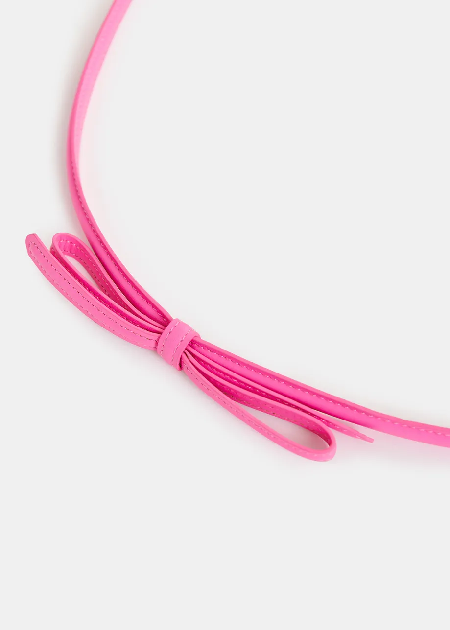 Bright pink thin belt with bow detail