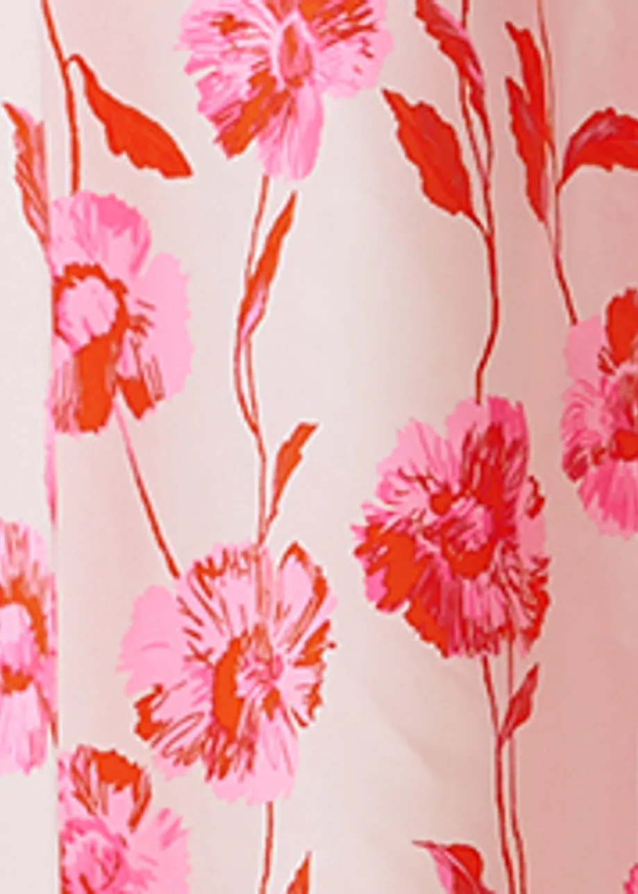Off-white and pink off the shoulder midi dress
