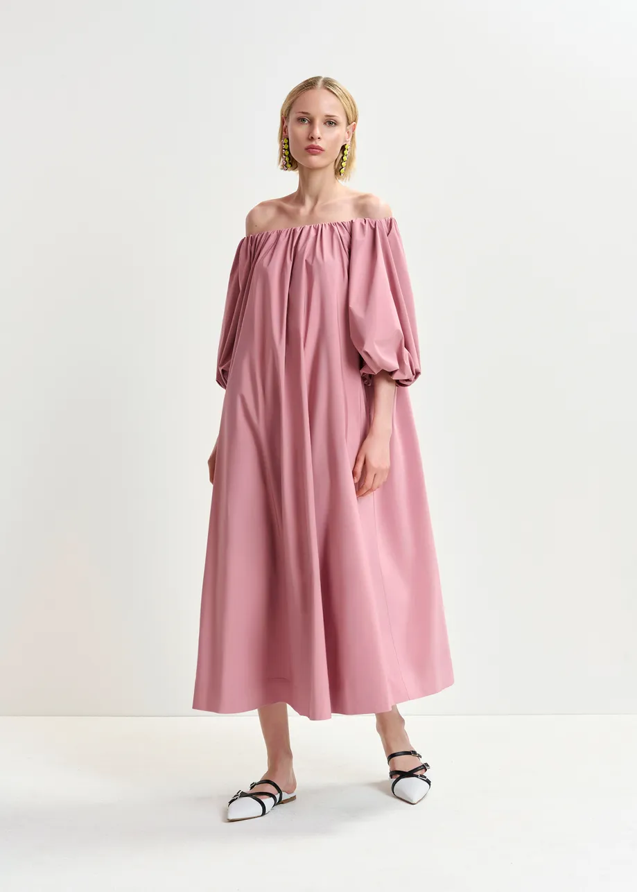 Robe mi-longue mauve à épaules nues