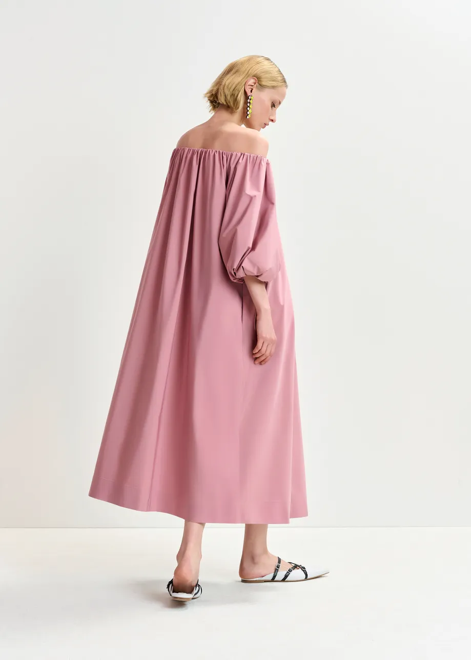 Robe mi-longue mauve à épaules nues