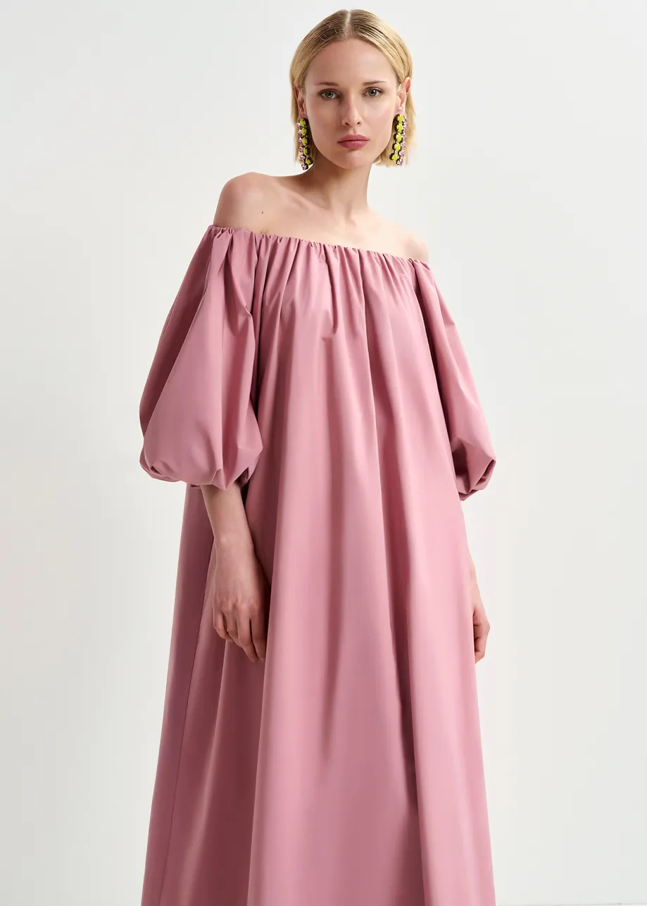 Robe mi-longue mauve à épaules nues