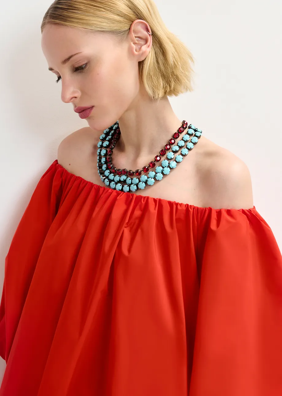 Red off the shoulder midi dress