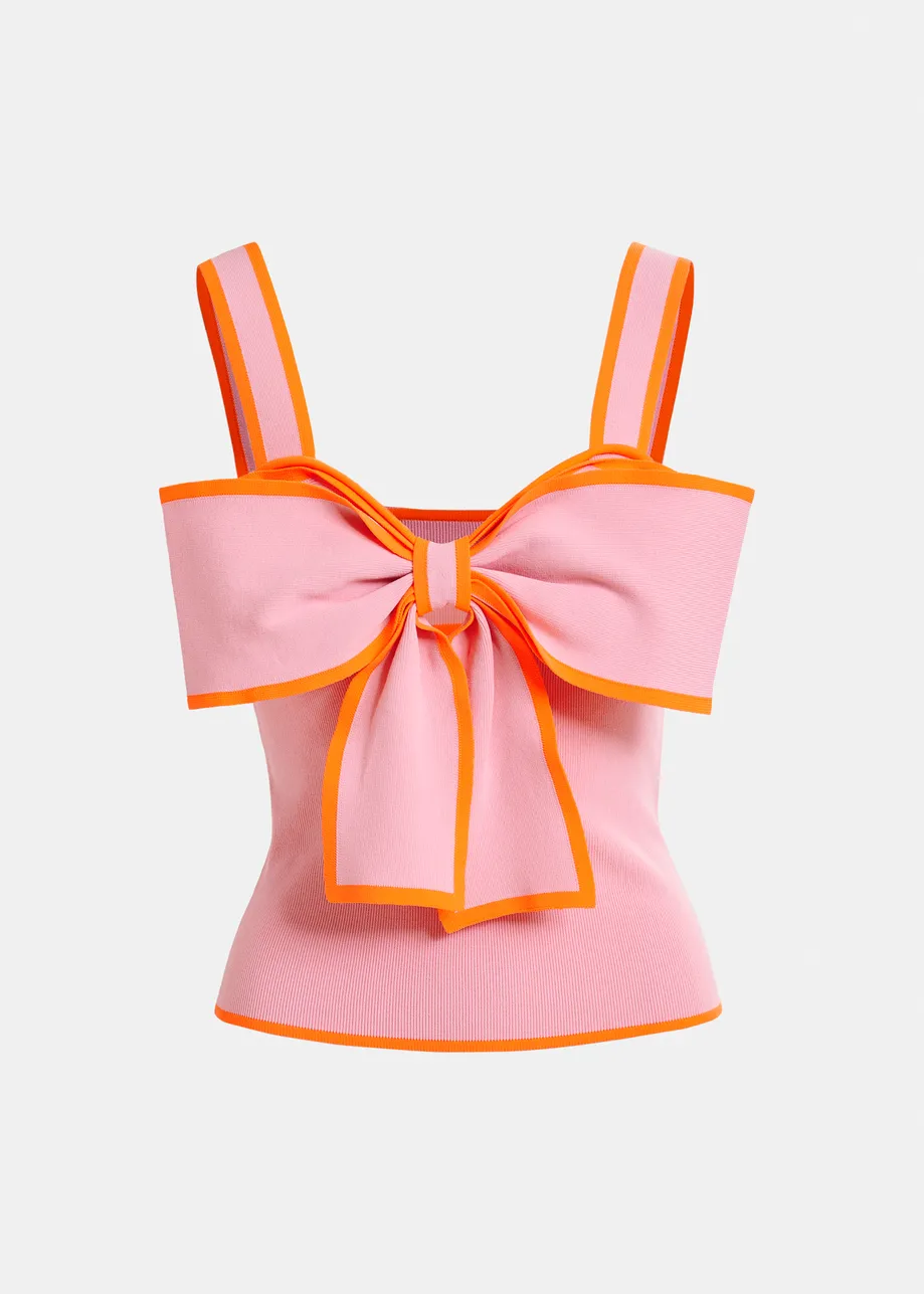 Pink and orange top with oversized bow and constrast trim