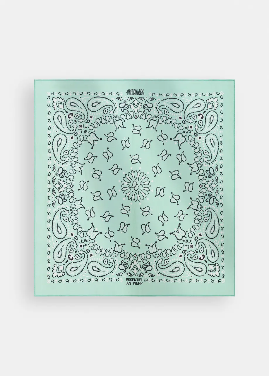Turquoise and black bandana print scarf