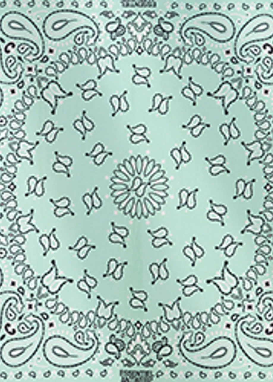 Turquoise and black bandana print scarf