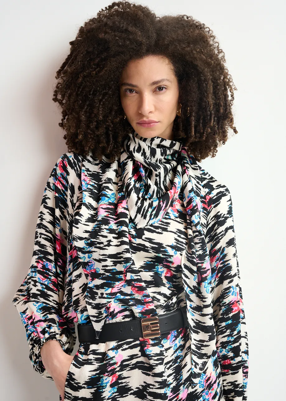 Black, white and multicolored zebra-print scarf