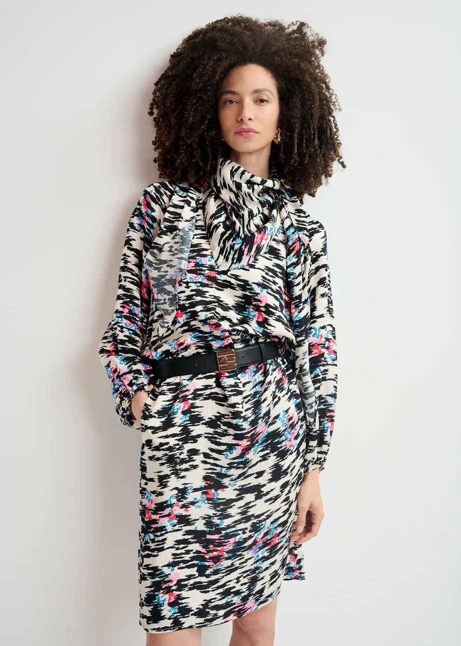 Black, white and multicolored zebra-print scarf