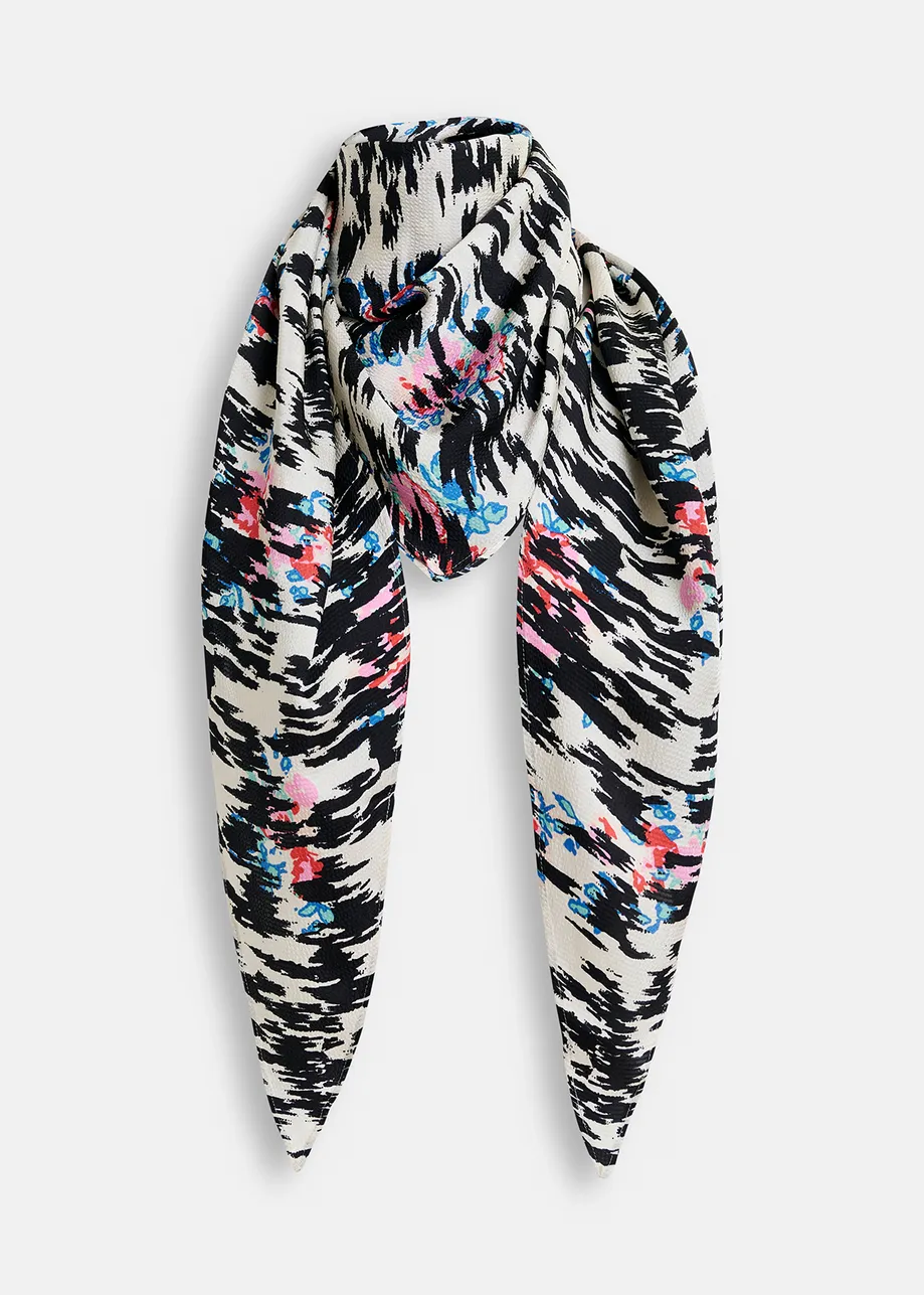 Black, white and multicolored zebra-print scarf