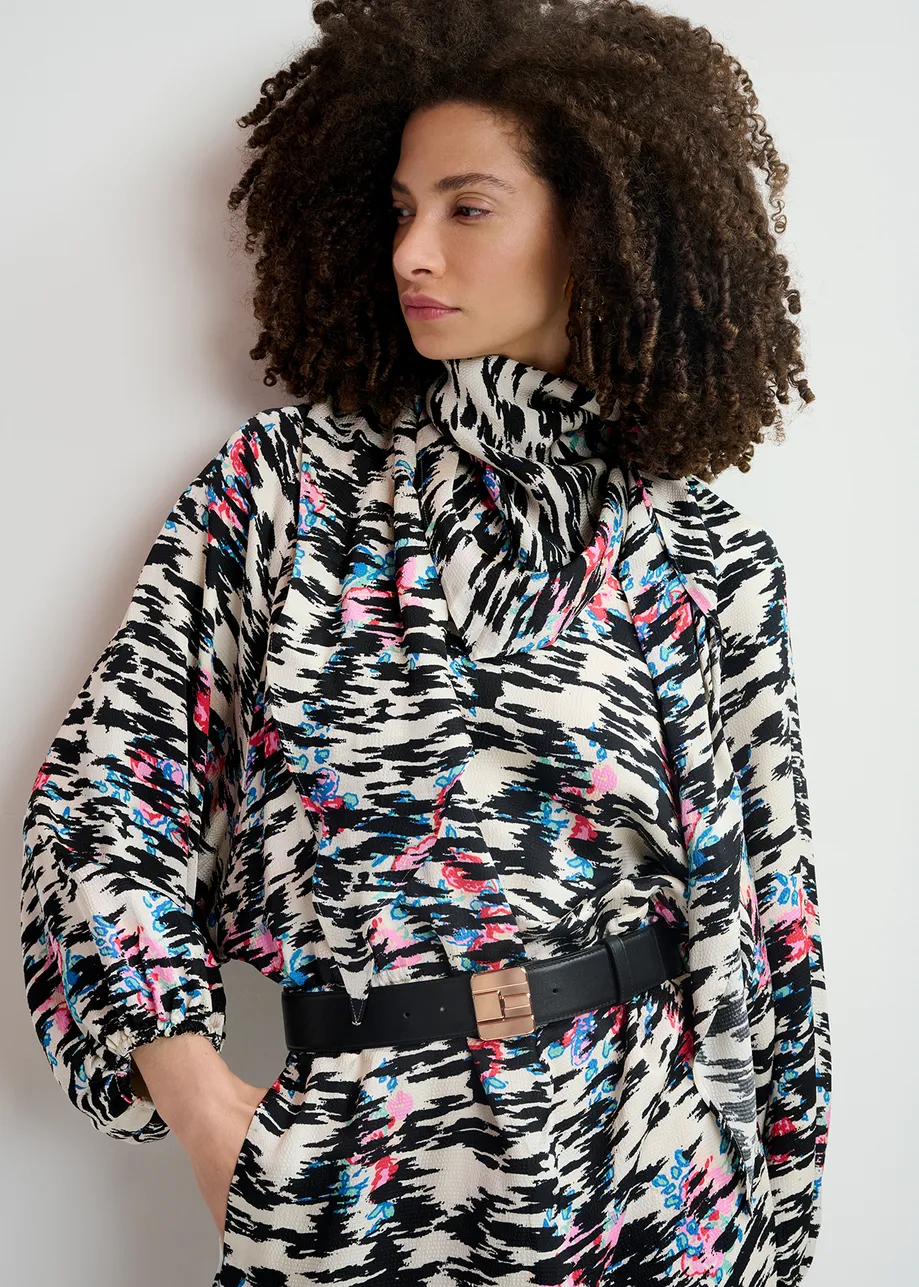 Black, white and multicolored zebra-print scarf