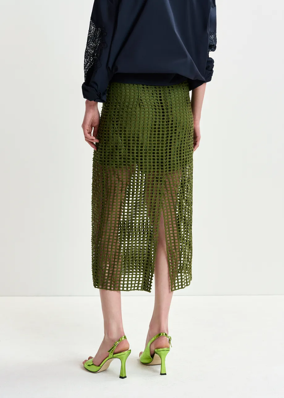 Khaki mesh skirt with bead embellishments