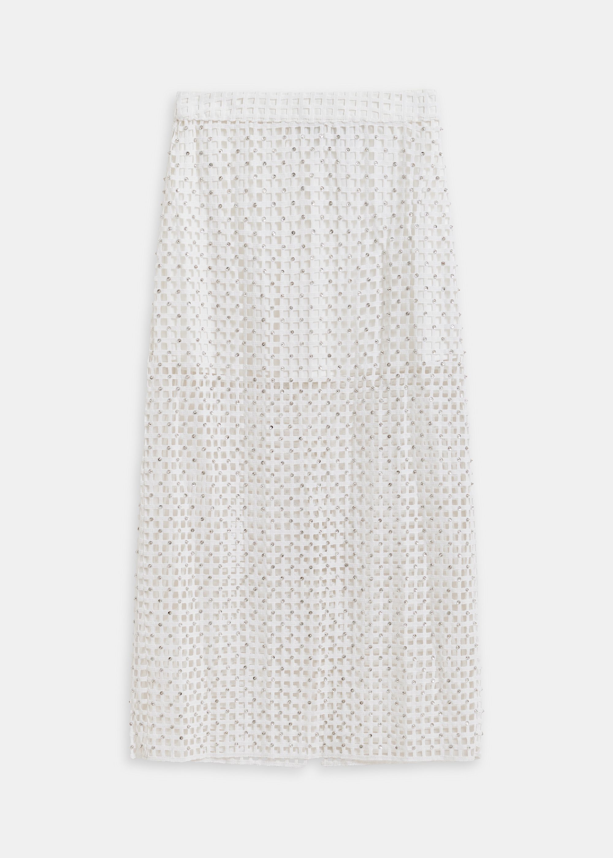スカート ESSENTIEL ANTWERP Women Mid Skirts HANDKERCHIEF WH00 White White mesh skirt with bead embellishments | Essentiel