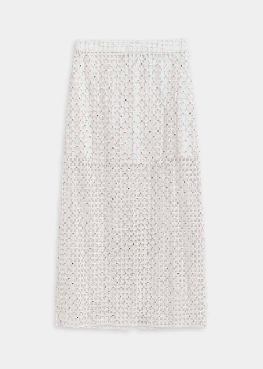 White mesh skirt with bead embellishments