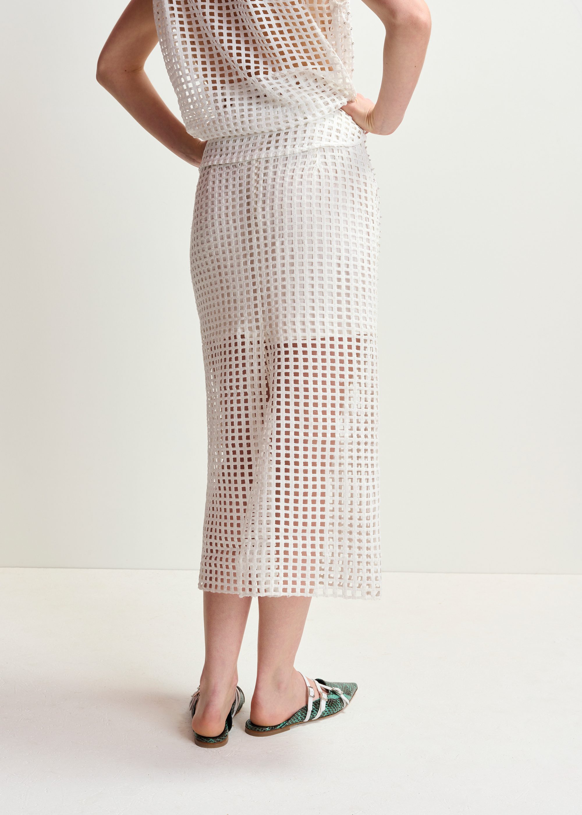 White mesh skirt with bead embellishments | Essentiel