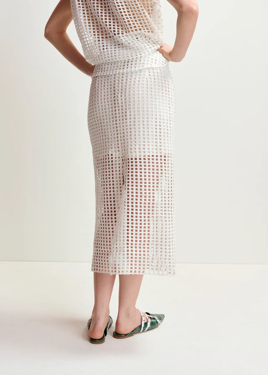 White mesh skirt with bead embellishments