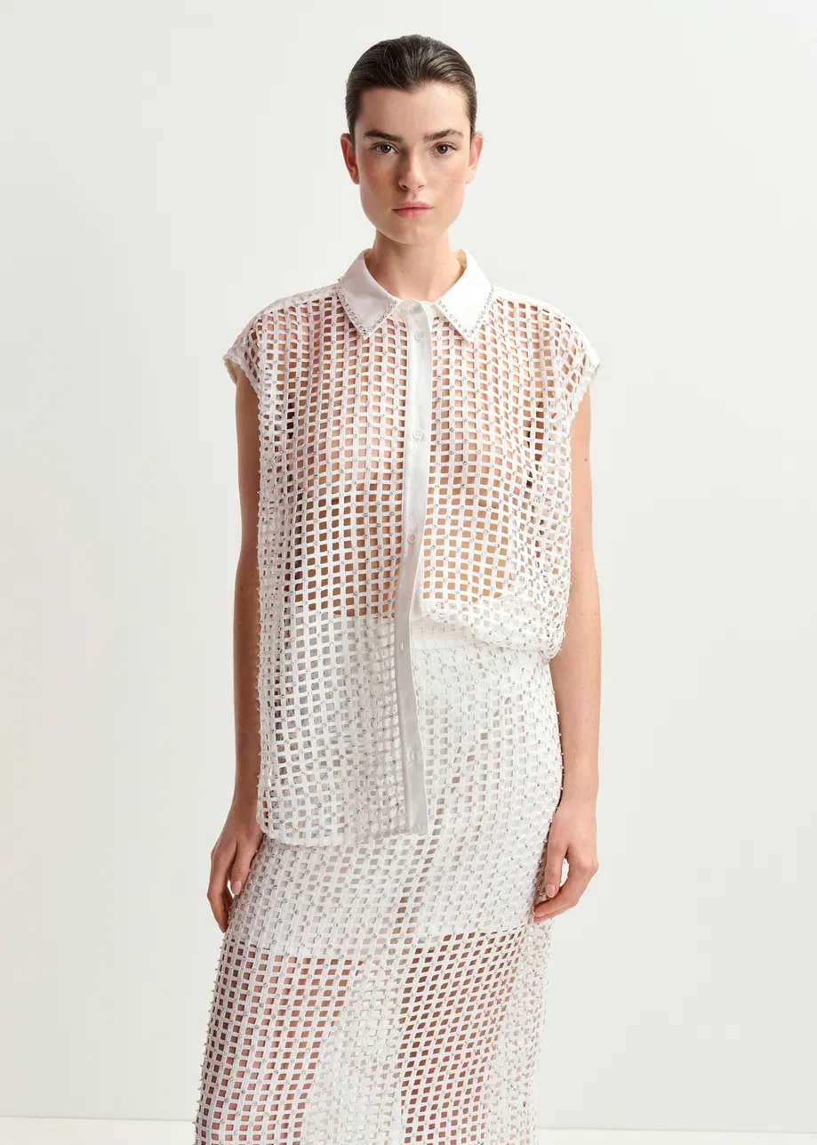 White mesh skirt with bead embellishments