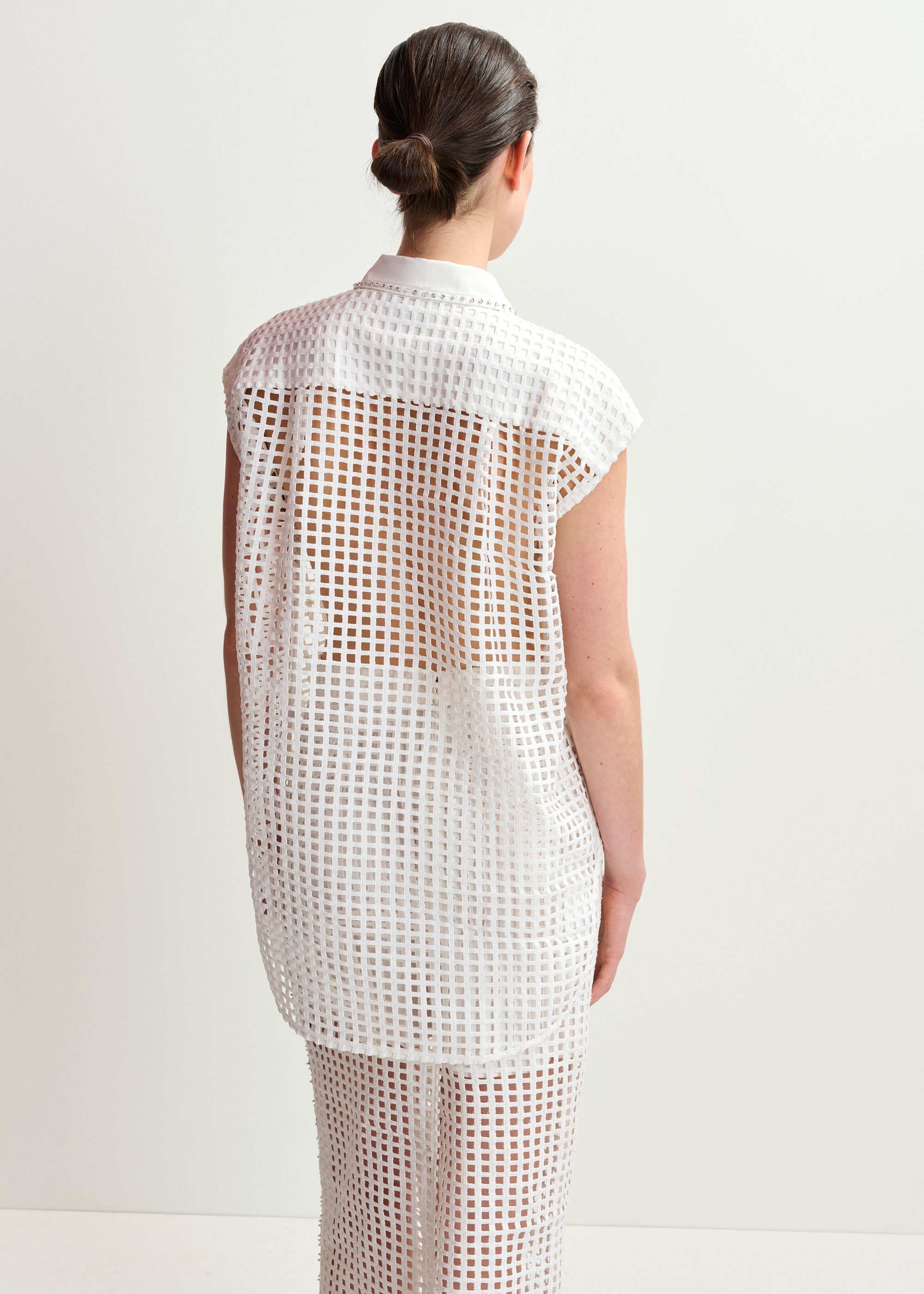 スカート ESSENTIEL ANTWERP Women Mid Skirts HANDKERCHIEF WH00 White White mesh skirt with bead embellishments | Essentiel