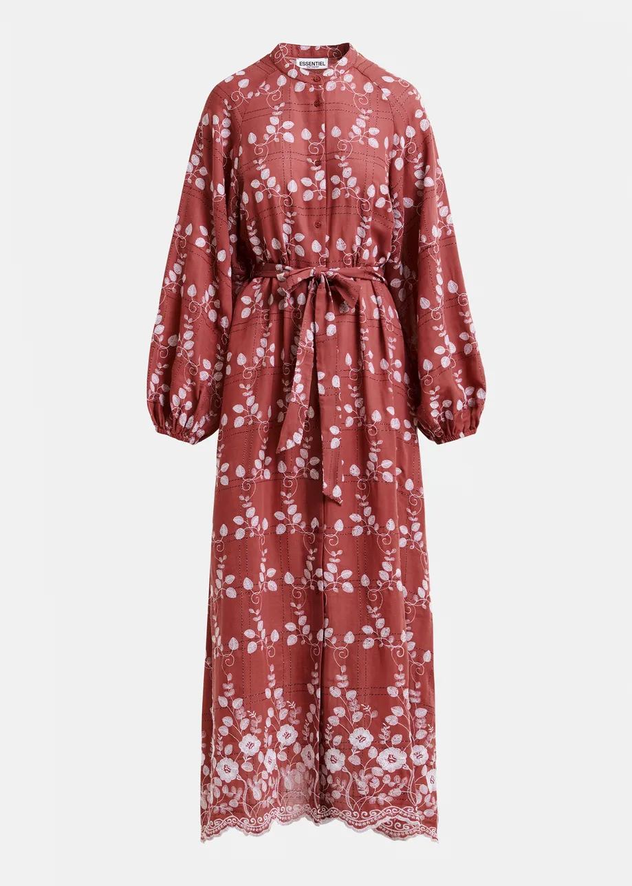 Brown and white embroidered cotton-blend maxi dress