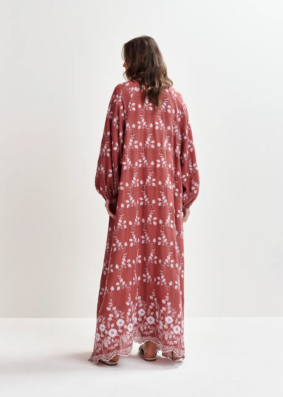 Brown and white embroidered cotton-blend maxi dress