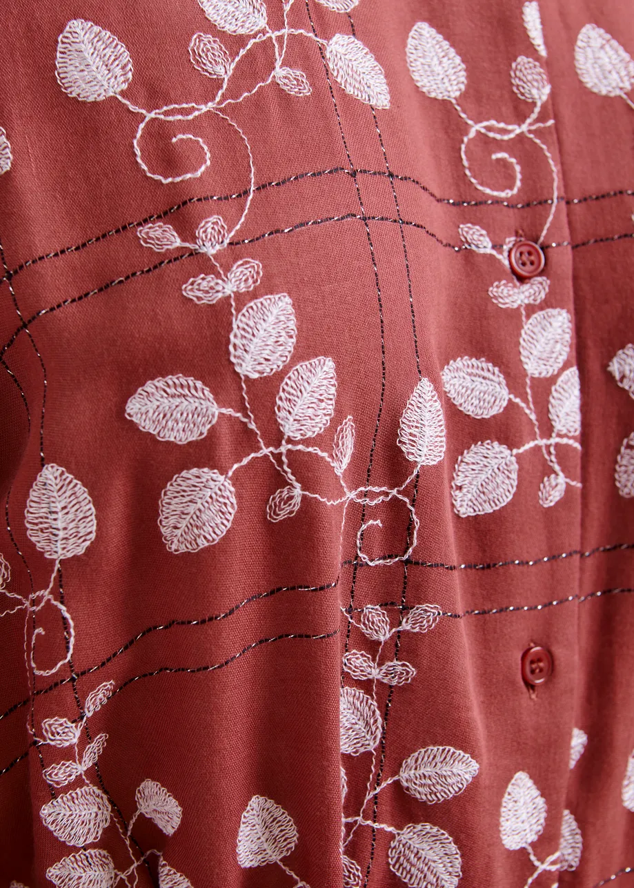 Brown and white embroidered cotton-blend maxi dress
