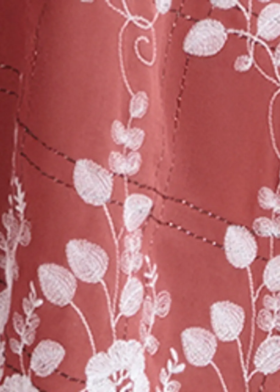 Brown and white embroidered cotton-blend maxi dress