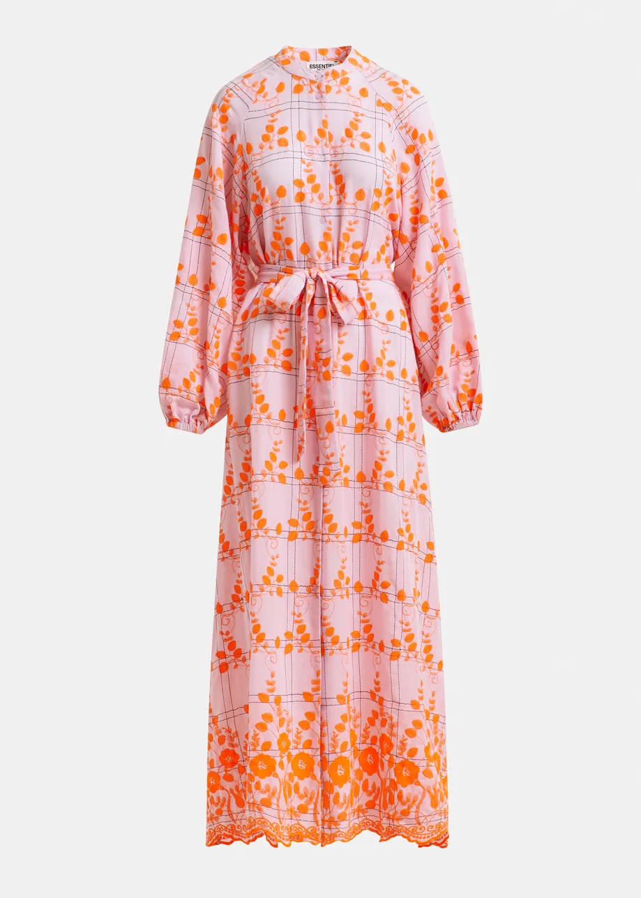 Light pink and orange embroidered cotton-blend maxi dress